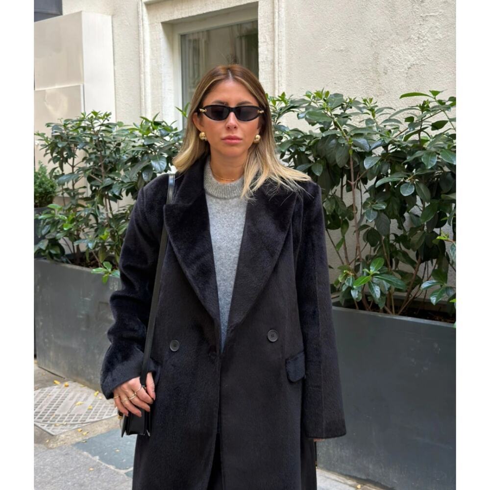 Black Faux Fur Coat Women Luxury Soft Jacket Elegant Plush Outerwear - Picture 5 of 10